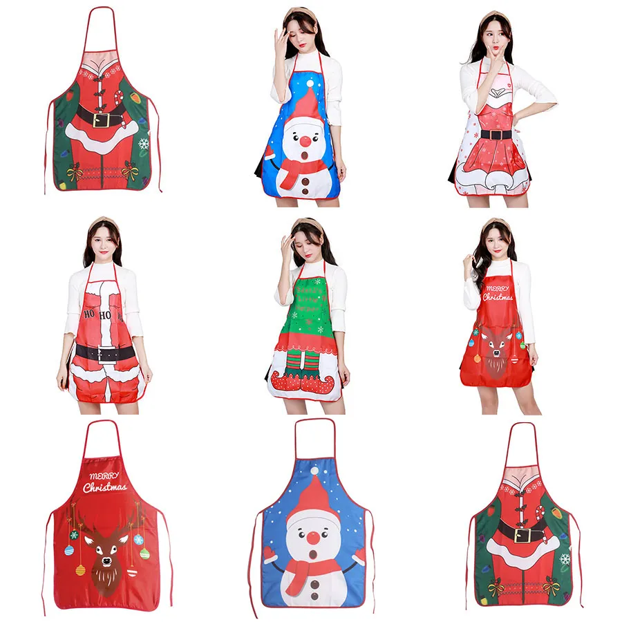 Decorazione natalizia Grembiule Buon Natale Vacanza Grembiuli da cucina Babbo Natale Cervo grembiuli festa Casa Cucina forniture 7 colori C3200