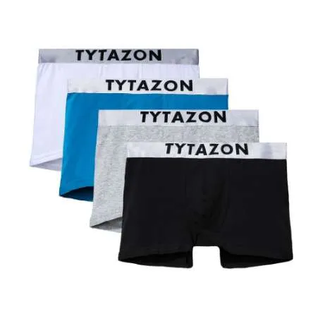 Tytazon Mens Underwear Logotipo Central Algodão Slim Fit Boxer Troncos Calções Pernas Hemming Designless Sem Passeio com Fly White