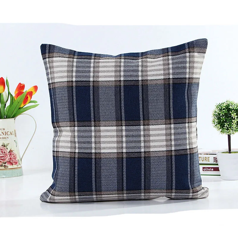 Classic large lattice pillowcase Natural linen home decorative plaid Pillow cover Living room bed office cushion cover 45*45cm C5293