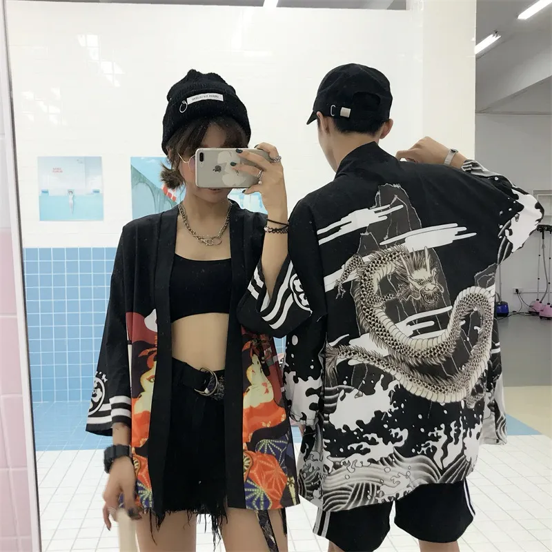 Wiosna Jesień Kobieta Moda Kimono Japońskie Ubrania Streetwear Casual Kimonos Kurtka Harajuku Japonia Styl Cardigan Outwear Girl