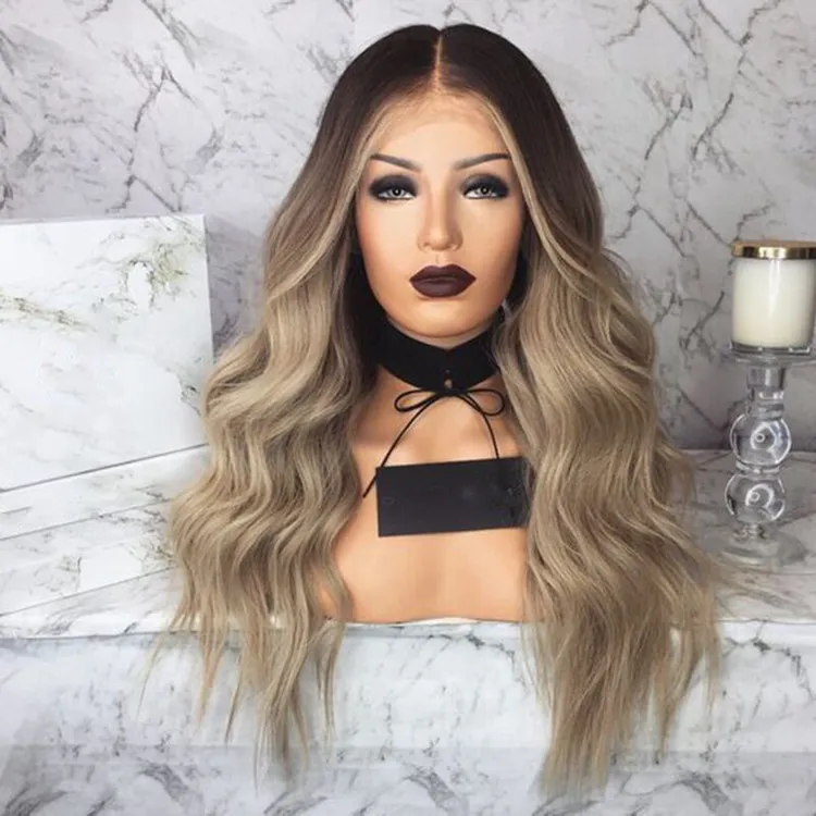 Glueless Full Lace Front Wig Long Ombre Blonde Wavy... From  display picture 1