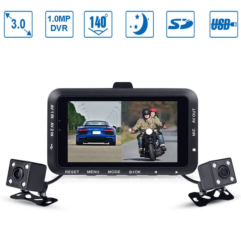 3 Inch DV168 Motorcycle DVR Motorbike Video Recorder Waterproof Dual Dash Lens Cameras Dash Camcorder Night Vision Motor Camera