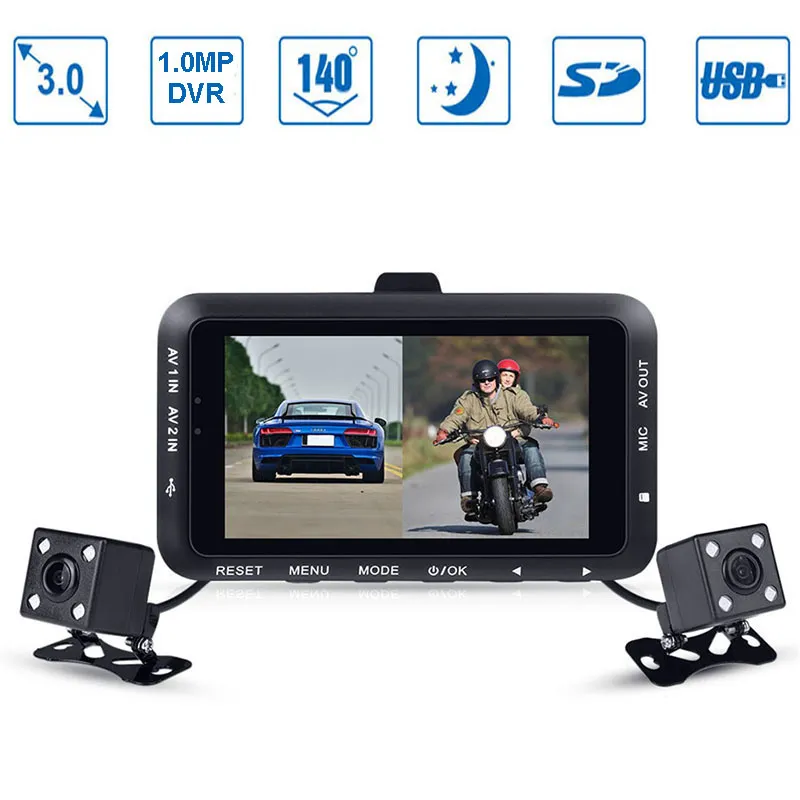 1080P Dual Lens Motorcycle Dash Cam Waterproof Dashcam Moto Camera