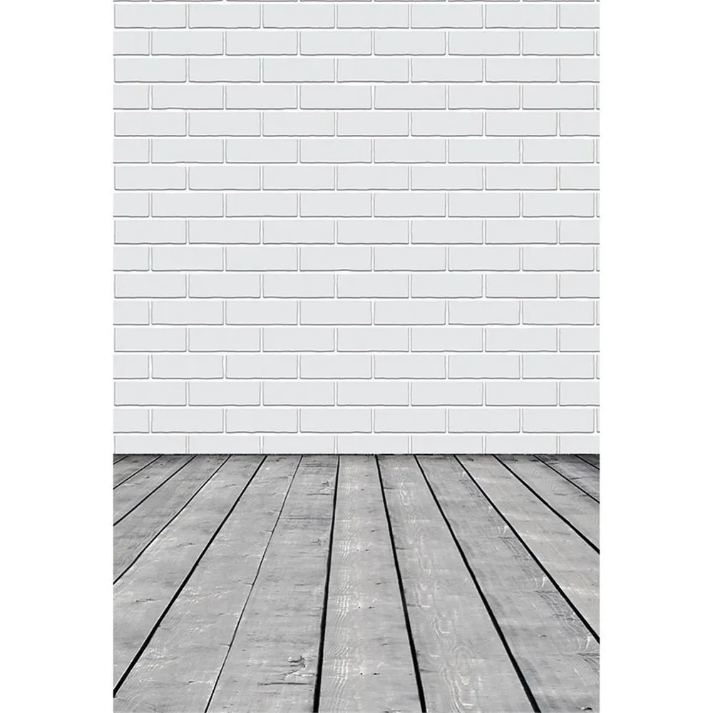 Toile de fond murale en brique blanche, rétro, plancher en bois gris, accessoires de fête prénatale pour nouveau-né, arrière-plans de Portrait pour Studio de photographie pour enfants