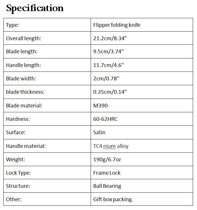 Coltello pieghevole Flipper di fascia alta M390 Lama satinata TC4 Maniglia in lega di titanio Cuscinetto a sfera Coltelli tascabili EDC ad apertura rapida