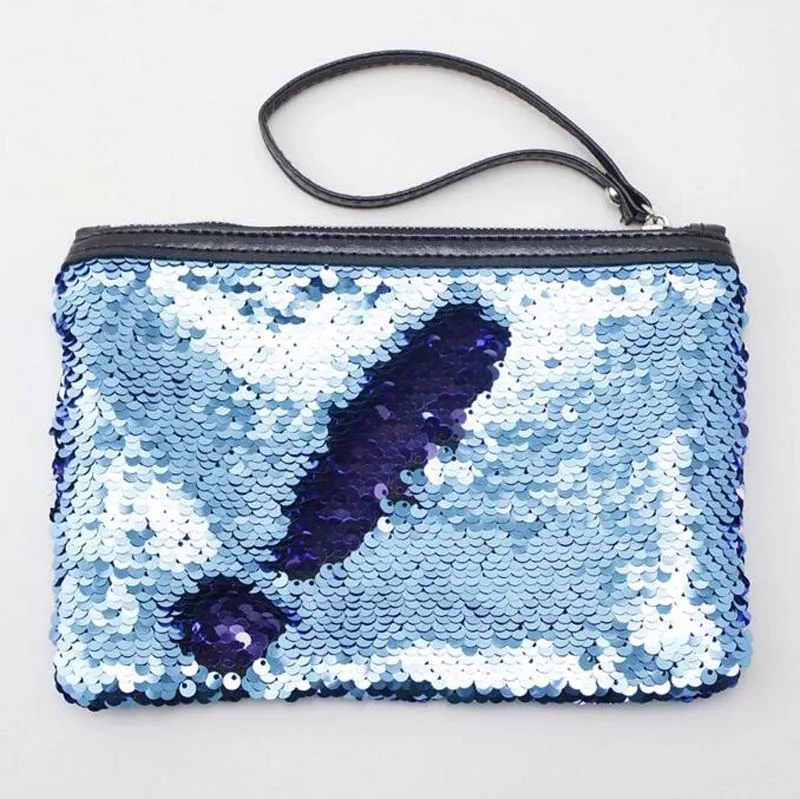 3 pçs Glitter Mermaid Sequin Sequin Night Clutch Bag Reversible Sequins Moeda Wallet Purse Makeup Storage Mix Color Cosmetic Bag