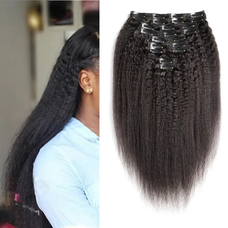 Kinky straight clip in extensions 10Pcs/Set 120G virgin yaki clip in human hair extensions 10"-24" coarse yaki clip in hair extensions