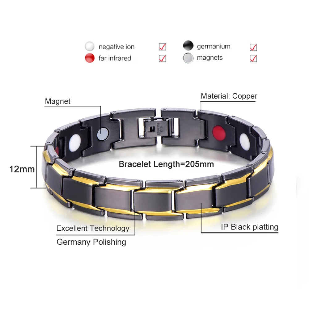 Pulsera negra para hombre Pulseras magnéticas de cobre negro para hombres y mujeres Terapia de artritis Equilibrio energético Curación Pulsera para aliviar el dolor Ba3441339