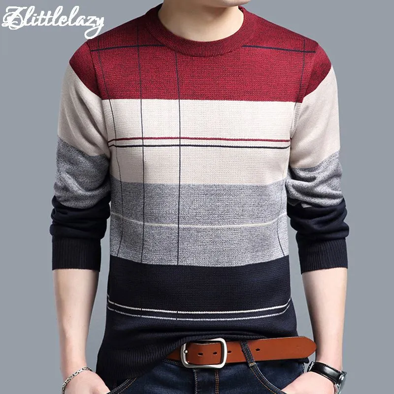 2018 Brand Social Cotton Tunna Mäns Pullover Tröjor Casual Crocheted Striped Stickad Sweater Men Masculino Jersey Kläder 5066