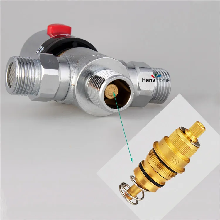 DN20 3-Way Thermostatic Mixing Valve – Brass Female Thread, Hot/Cold Water Mixing For Shower Systems, Anti-Scald Safety