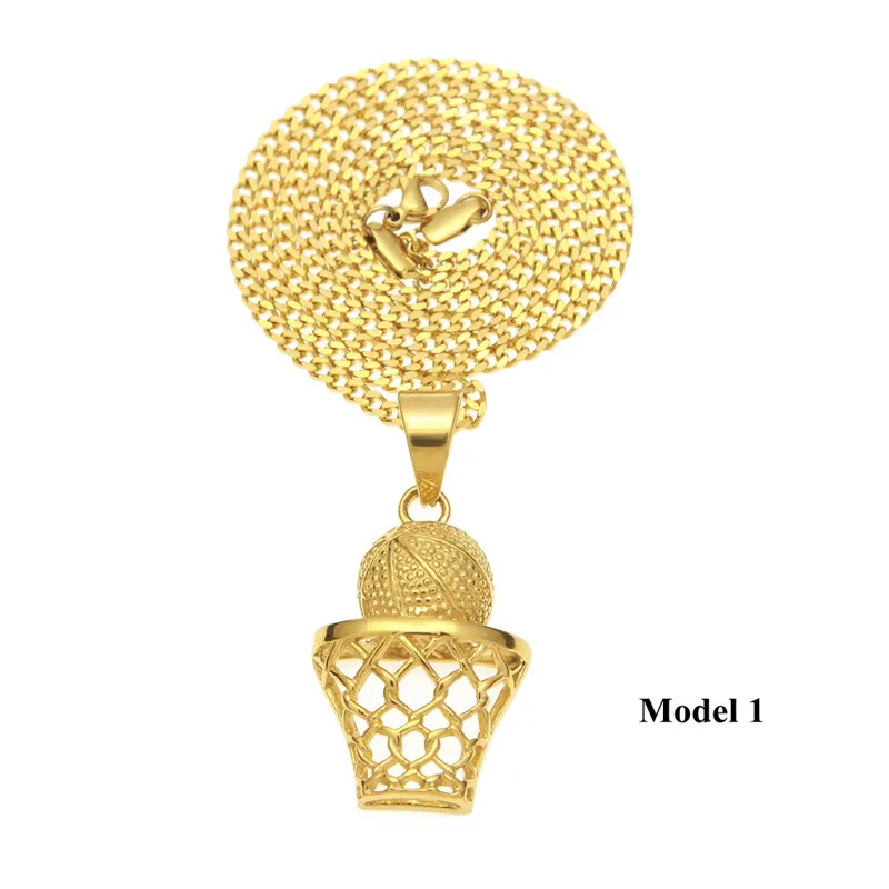 New Fashion Hip Hop Schmuck 316L Edelstahl Gelbgold plattiert Kristall Basketball Halskette für Rapper Sänger NL6116896370