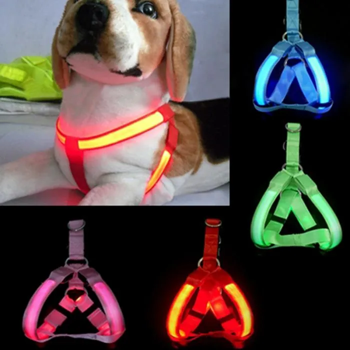 Led Dog Harness Safety Dog Pet Belt Harness Glow Flashing Light Collar Pet Belt Harness Leash Tether Dog Supplies Leashes Pet Light