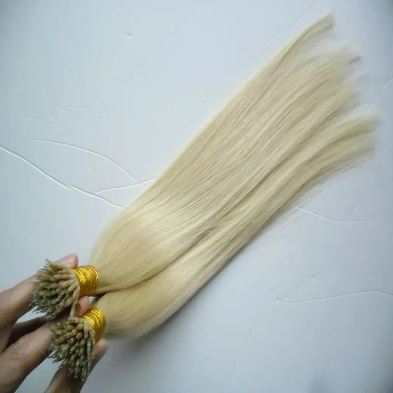 Micro perline per capelli vergini malesi Nessuno Collegamenti ad anello nano Remy Estensioni dei capelli umani 16" 18" 20" 22" 24" 1.0 g/s 100 g Biondo Nero 14 colori