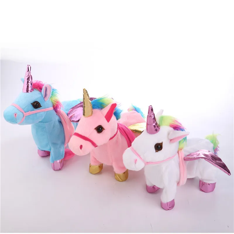 Electric Walking Unicorn Stuffed Animal Toy Pull Rope Electronic Music