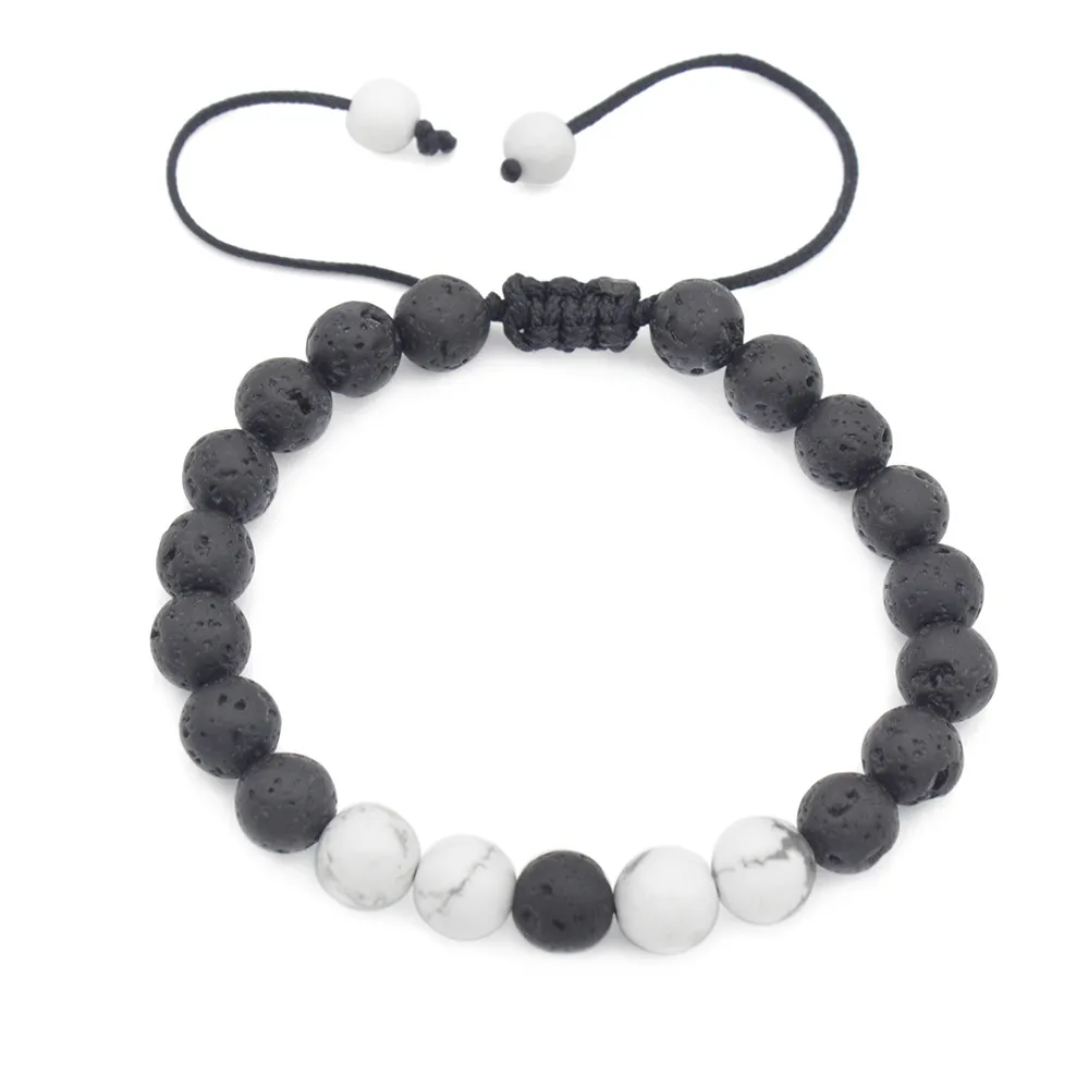 Neue Ankunft 8MM Lava Rock Charme Armbänder Weiß Türkis Naturstein Frauen Perlen Armband Armreif Für Herren Einstellbare handgemachte Schmuck