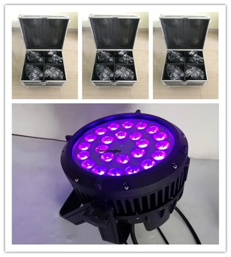 フライトケースを備えた12個防水LED 24 x 18W RGBWA UV 6 In1屋外LEDパーパイ65洗濯機効果パー64 LED IP 65