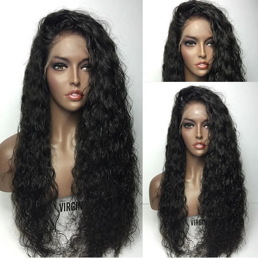 Linda barata Sexy 100% não transformação cru Virgem Remy Cabelo Humano Longa Cor Natural Water Onda 13x4 Rendas Peruca Frente Para As Mulheres