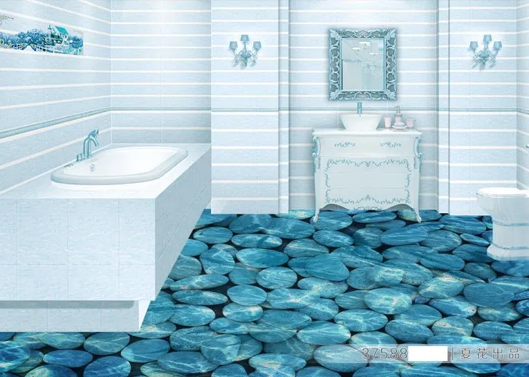 3d pvc flooring waterproof Pebbles 3D bathroom floor PVC Self-adhesive Floor