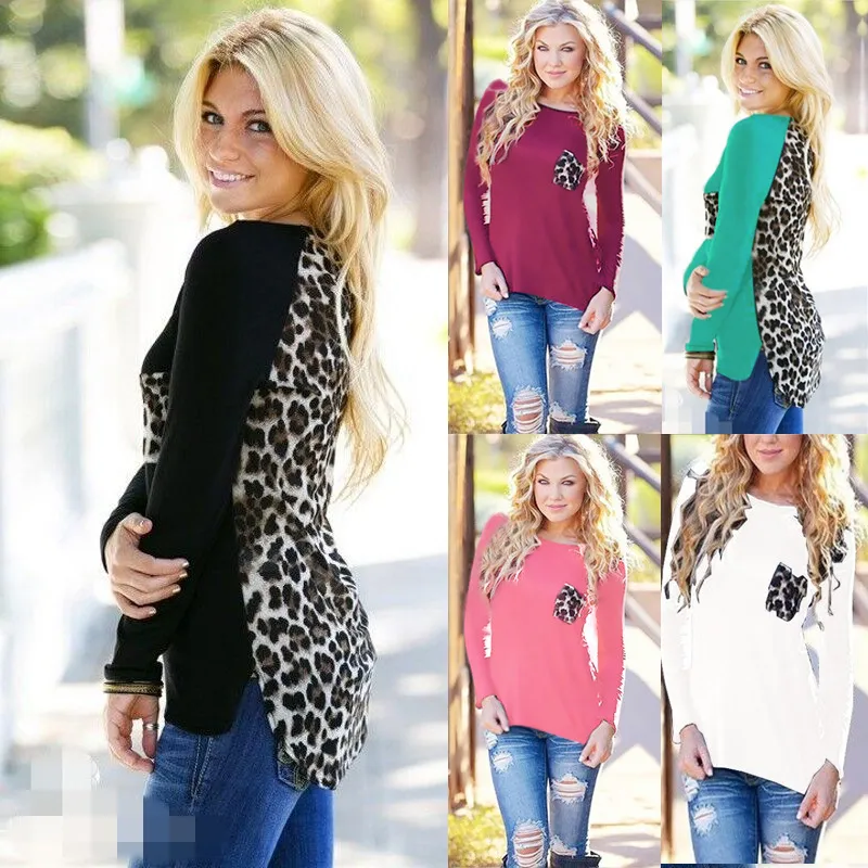 여성 투명한 레오파드 스웨터 시폰 패널 섹시 탑스 핑크 블랙 긴팔 Tshirt 무료 배송