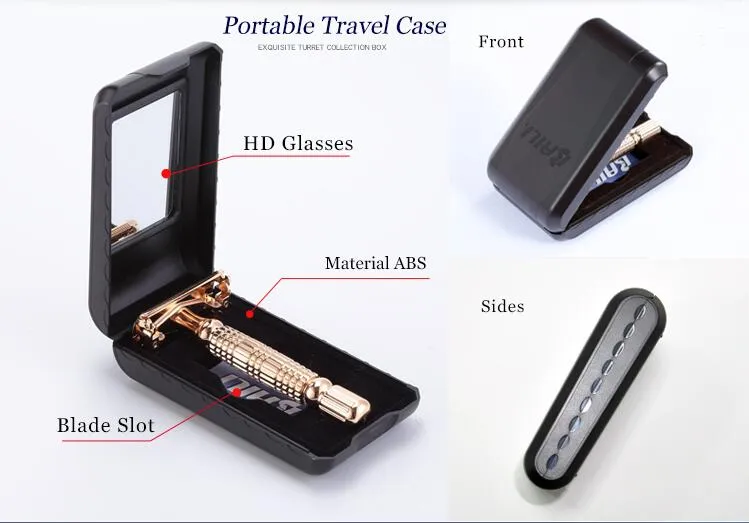 Twist Butterfly Open Classic Double Edge Blade Safety Shaving Razor Shaver Handle Holder +Blade +Mirror Case