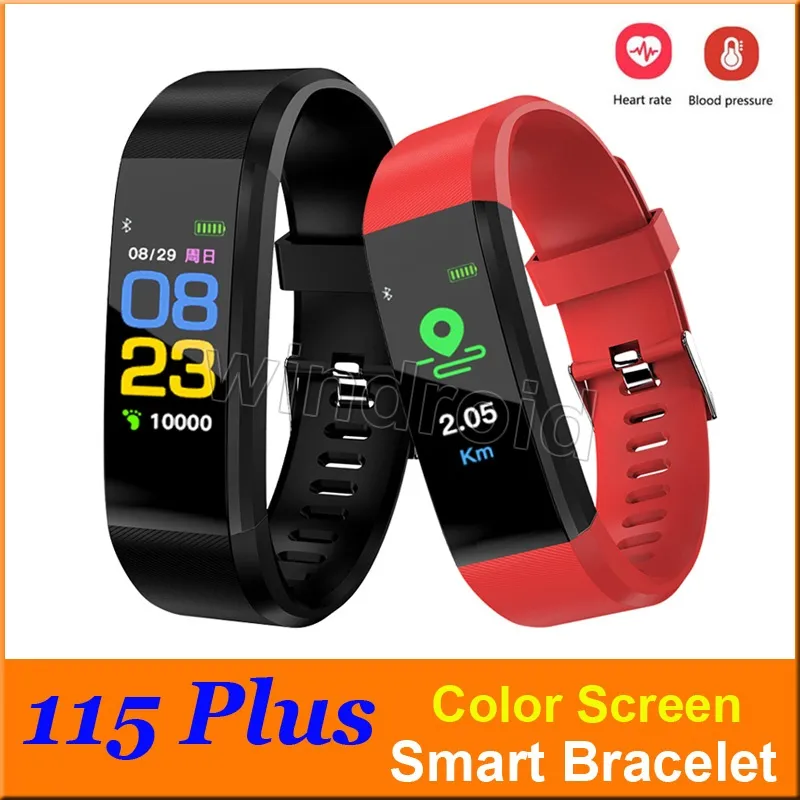 ID 115 Plus Smart Wristbands Sport Färg Skärm Smart Armband Hjärtfrekvens Blodtrycksmonitor IP67 Vattentät Aktivitetsspårare
