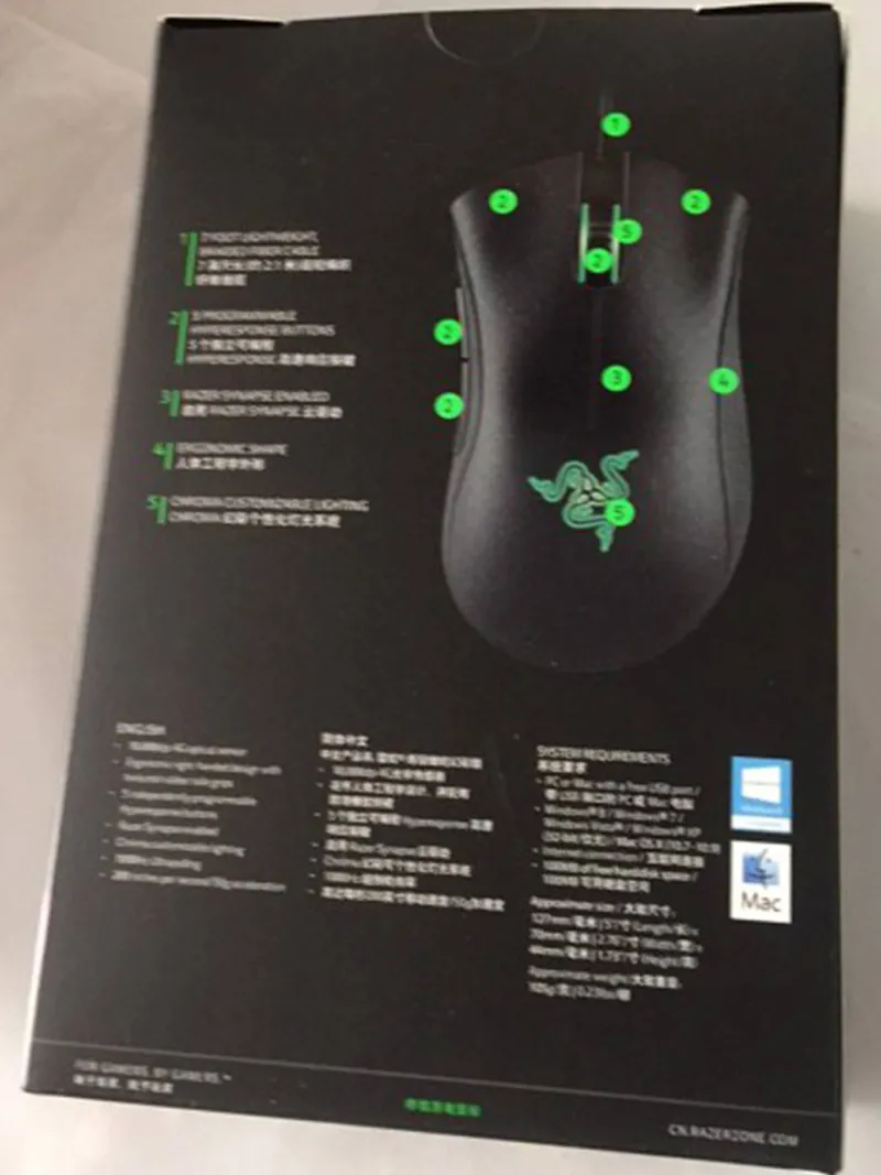 Razer Deathadder Chroma Game Mouseusb Kablolu 5 Düğme Optik Sensör Fare Razer Oyun Fareleri Perakende Paketi ile1813057