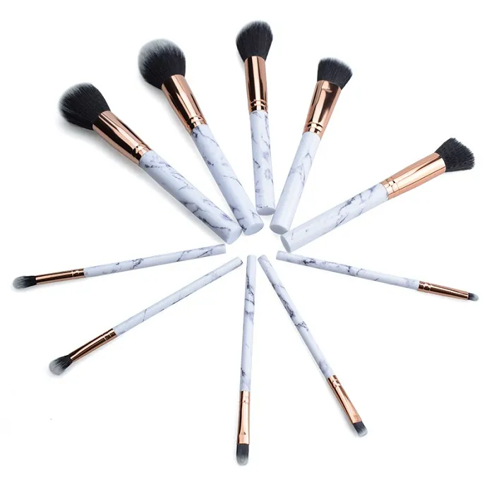 10 sztuk / zestaw Marmurowe Pędzle Makijaż Blush Proszek Brwi Eyeliner Highlight Contealer Contour Foundation Make Up Brush Set