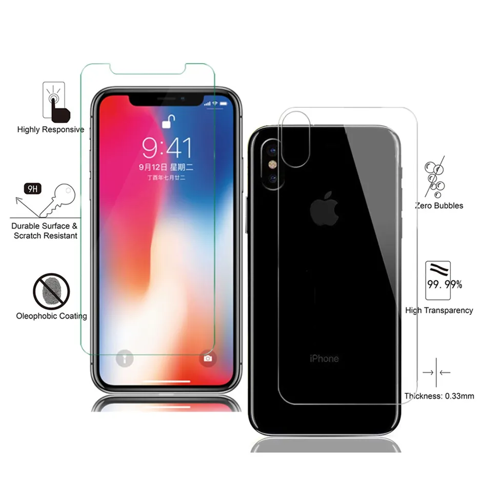 Front and Back Hartred Glass Phone Screen Protector do iPhone 12 Mini 11 Pro Max XR XS X 8 7 plus 2 sztuk film w jednym pakiecie detalicznym