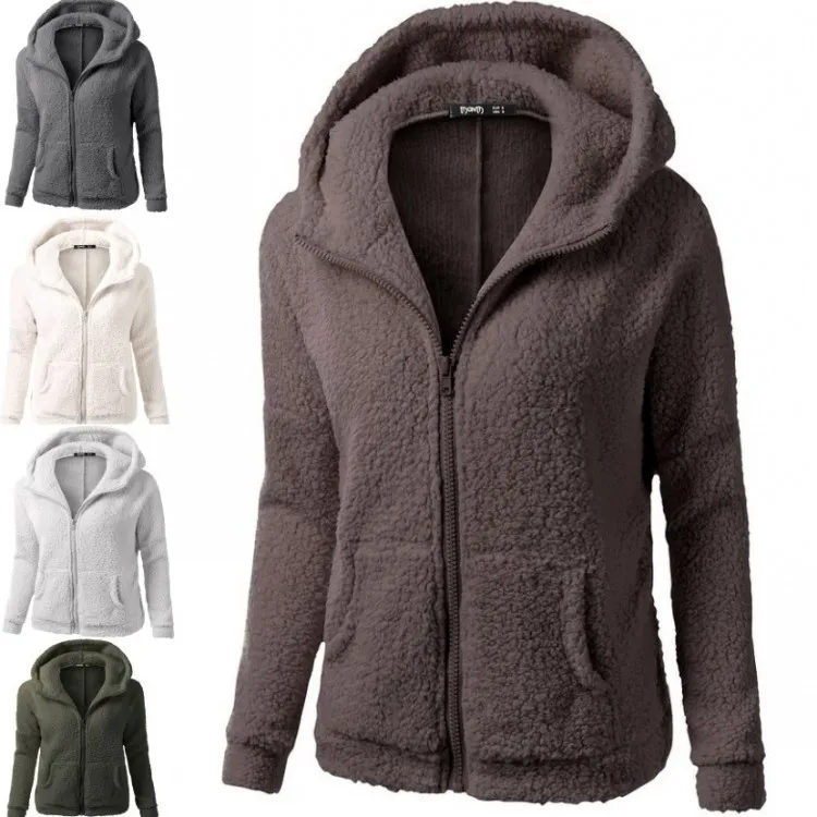 giacca da corsa da donna con cappuccio in pile di agnello felpa con cerniera spessa femminile autunno inverno fitness escursionismo cappotto da campeggio