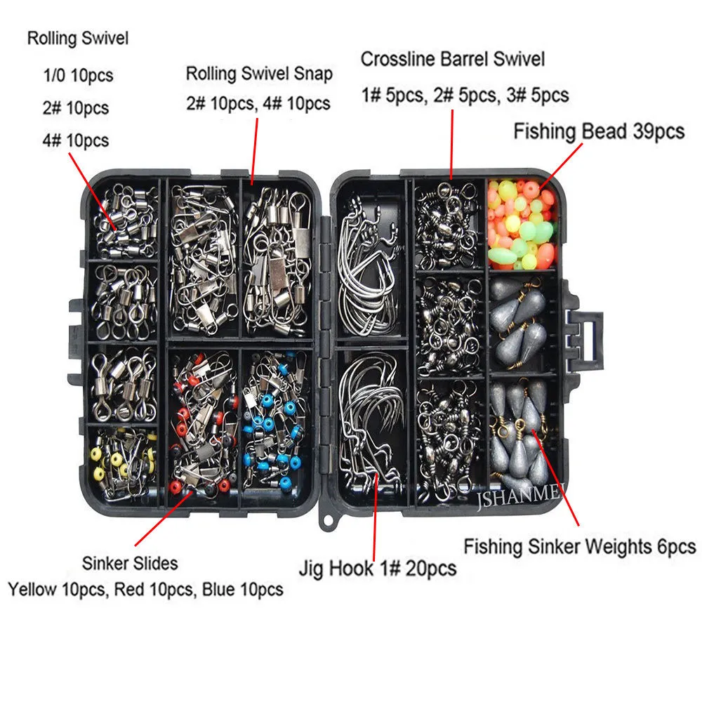 Carp Fishing Tackle Box Kit Sinker Weights/Beads/Hooks/Swivels