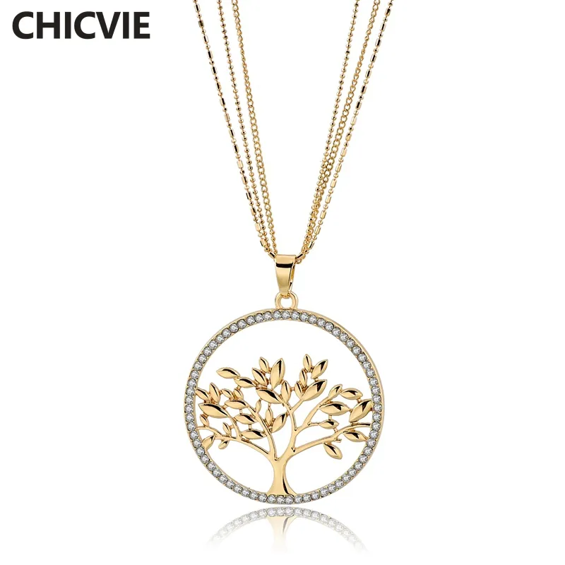 Chicvie Gold / Silve Chain Tree of Life Colar Pingente de pingente Mulheres Colar de jóias para Declaração das Mulheres Colares SNE180031