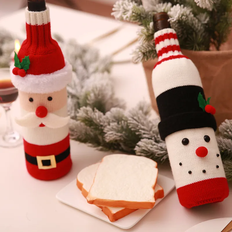 Navidad Muñeco de nieve Medias de punto Bolsas de regalo de dulces Cerveza Botella de vino Conjuntos de decoración de Navidad Suministros de Navidad Calcetines de Navidad