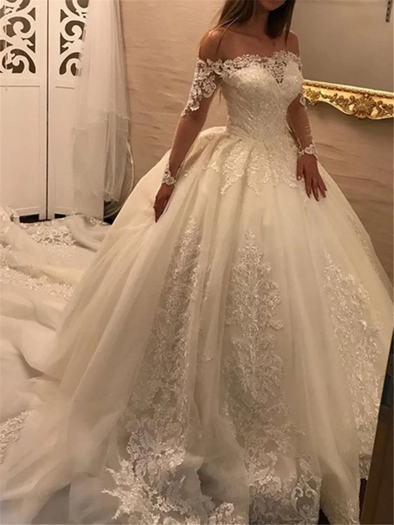 Robe de noiva Appliques robe de bal robe de mariée avec manches longues princesse robes de mariée robes de mariée robe de mariée personnalisée