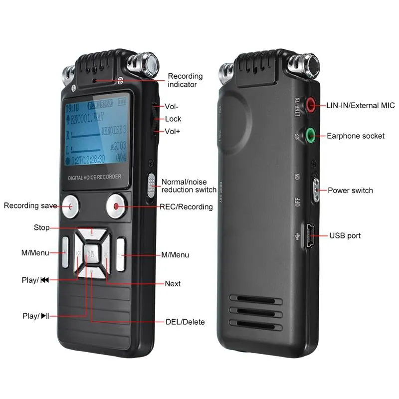 Mini LCD Display digital voice recorder 8GB HD Remote 3.8ft Noise Reduction digital voice recorder with MP3 Player