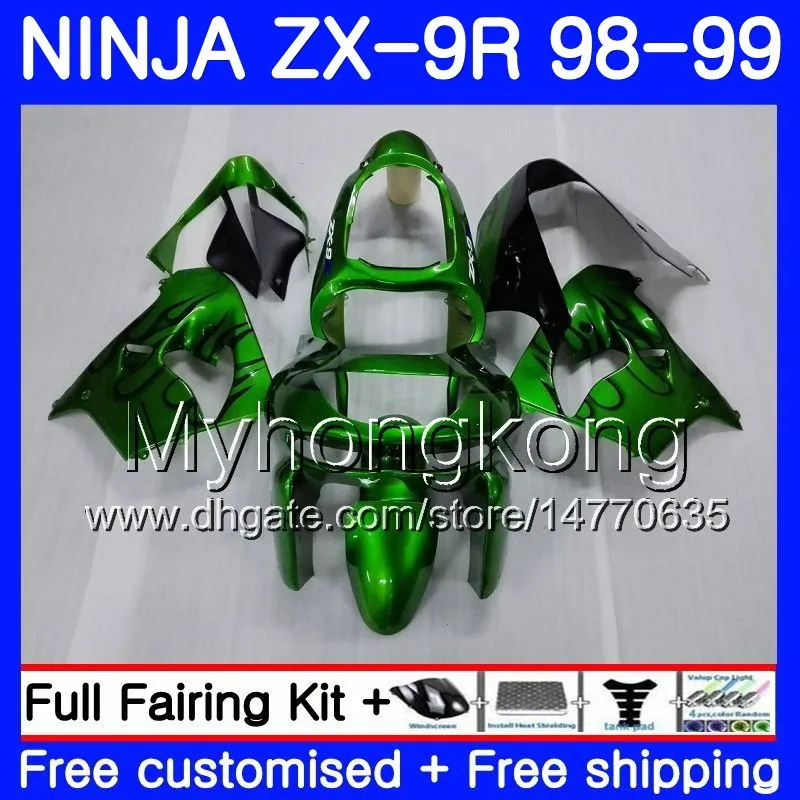 KAWASAKI ZX 9 R ZX900 ZX9 R의 ZX9R 98 99 00 220HM.43 ZX 900 900CC ZX 9R 98 99 ZX9R 1998 1999 2000 그린 블랙 페어링 키트 바디