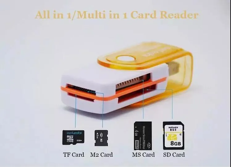 الكل في 1 USB 2.0 قارئ بطاقة ذاكرة متعددة محول موصل للذاكرة مايكرو SD MMC SDHC TF M2 MS ديو RS-MMC