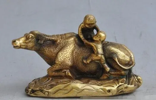 13cm Japanese bronze copper kid zodiac bull oxen animal art statue sculpture