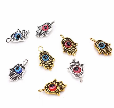 50pcs turque main Hamsa bleu mauvais œil Charms pendentif pour la prise de bijoux conclusions 19x12mm