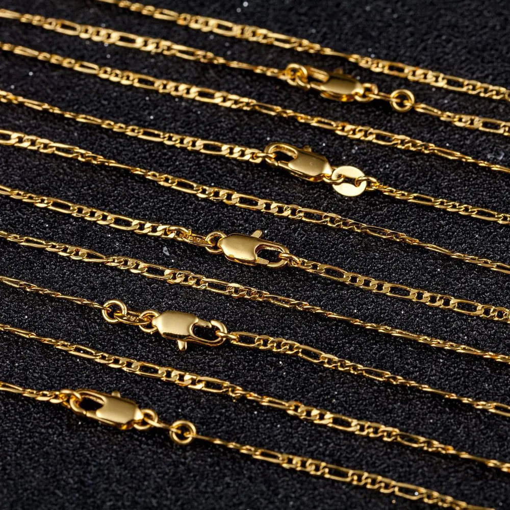Gold 2MM Figaro Necklace, 16-30 Inches, Fashion Woman Jewelry