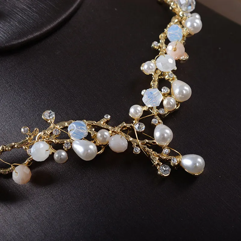 Queenco Crystal Teardrop Wedding Jewelry Set Rhinetone Choker Halsband och örhängen Guldfärg Brudsmycken för kvinnor6728664