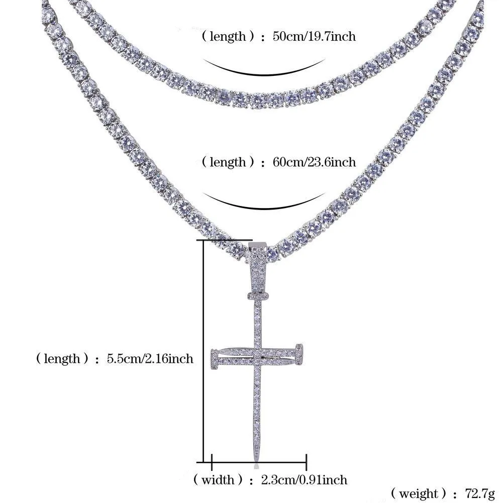 Хип -хоп Iced Out Ankh подвесной ожерелье 4 -мм теннисная цепь Micro Pave Cz Gold Chains для MEN5826151