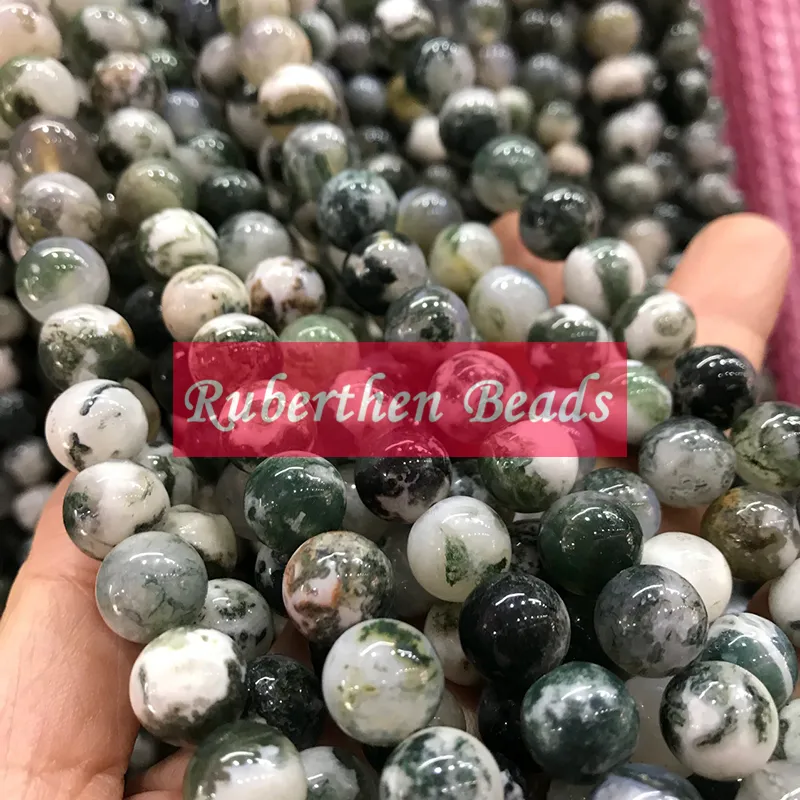 NB0062 High Quantity Natural Stone Wholesale Tree Pattern Agate Loose Beads Stone Round Bead Hot Sale Jewelry Making Accessory