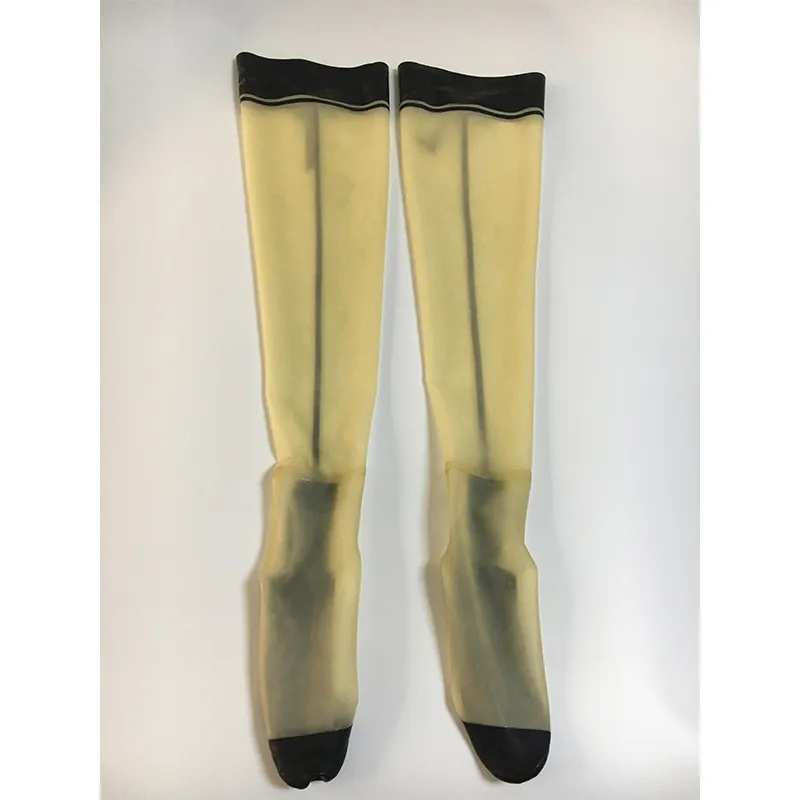 2018 femmes faites à la main long Transparent Latex bas serrés épissé nœud-nots chaussettes fétiche avec nœuds Zentai pour Halloween303c