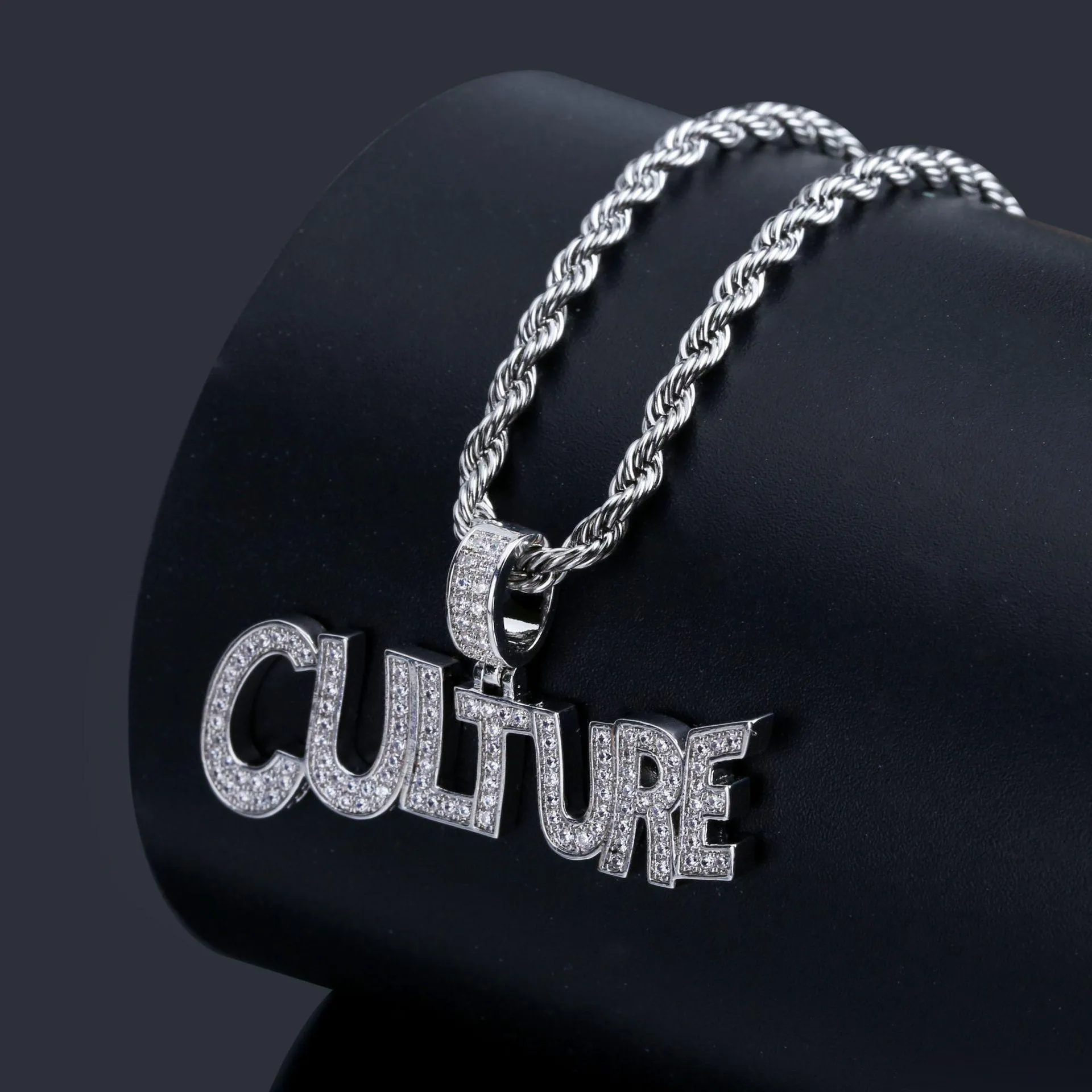 Men's Jewelry Hip Hop Bubble Letters CULTURE Pendant Necklace Rope Chain Gold Silver Color Iced Out CZ Necklace