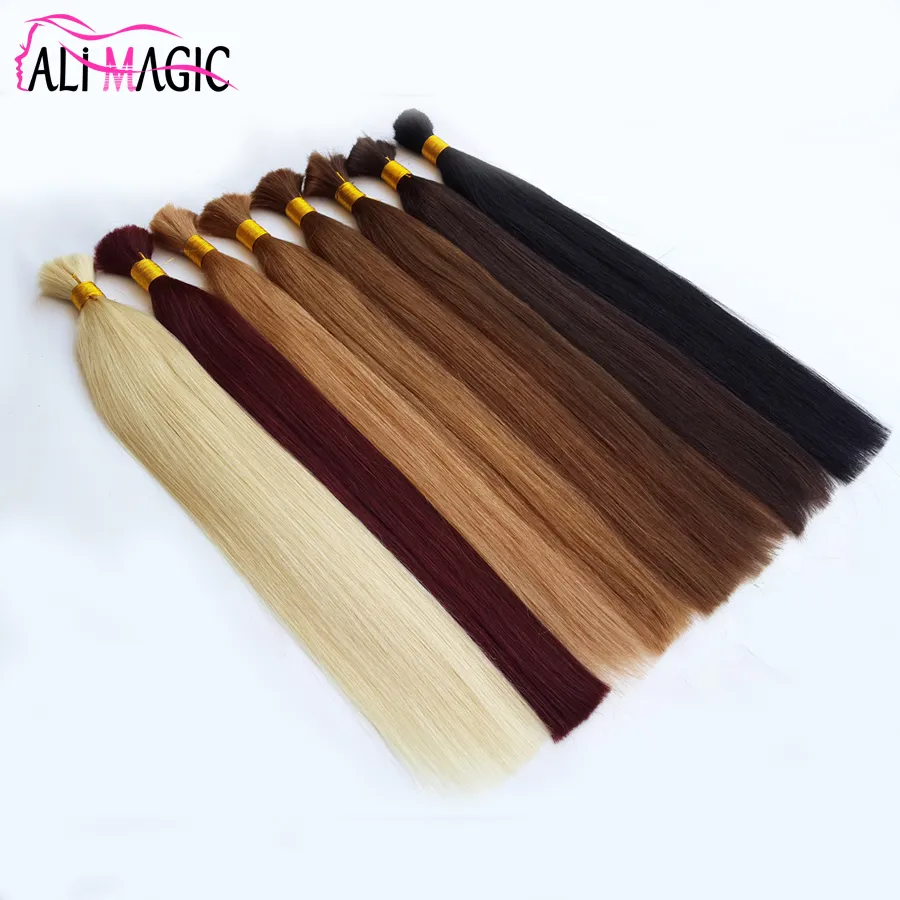 Ali Magic Double Drown Pre-Colored Brazilian Straight Human Bulk Hair Extensions For Braids 1 Bundle Bulk Hair Braids Hair Extension Deal