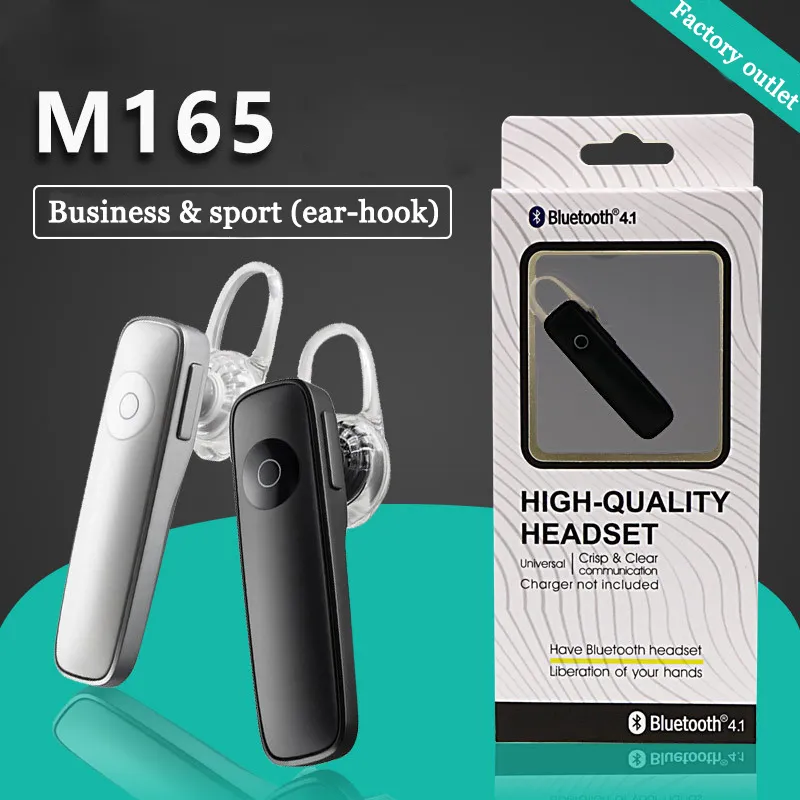 M165 Bluetooth-headset oortelefoon met zwart-witte draadloze Bluetooth Handfree-oortelefoon met oorhaak voor iPhone Huawei Universal Phone 2024