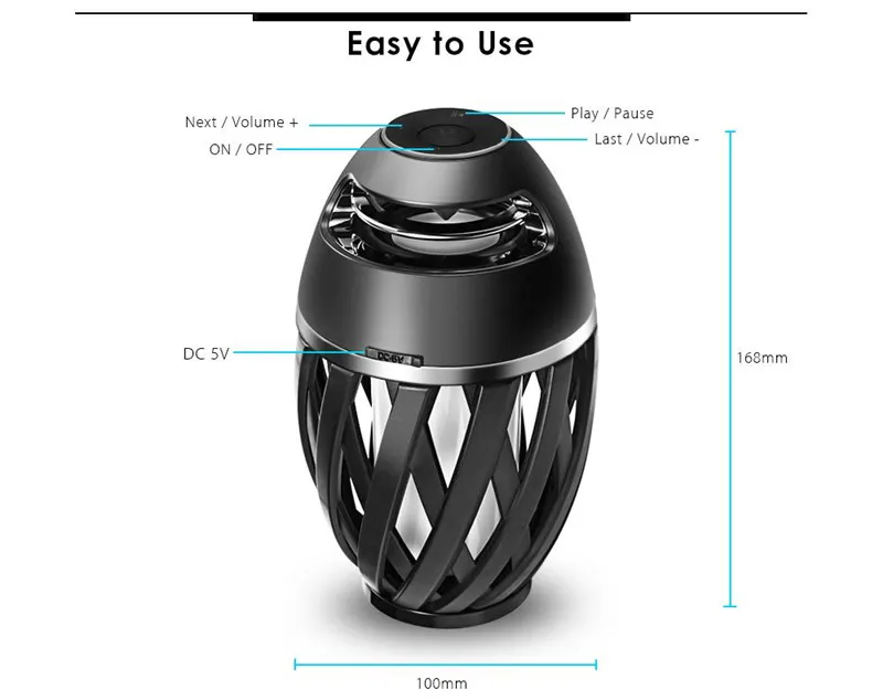 A1 potável atmosfera de chama led bluetooth alto-falante sem fio bluetooth estéreo subwoofer para iphone x samsung mp3 dhl3674160