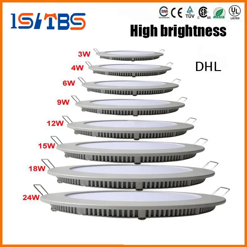 Dimbar Round LED Panel Light SMD 2835 3W 9W 12W 15W 18W 21W 25W 110-240V LED Tak Inbyggd nedladdning SMD2835 Downlight + Driver