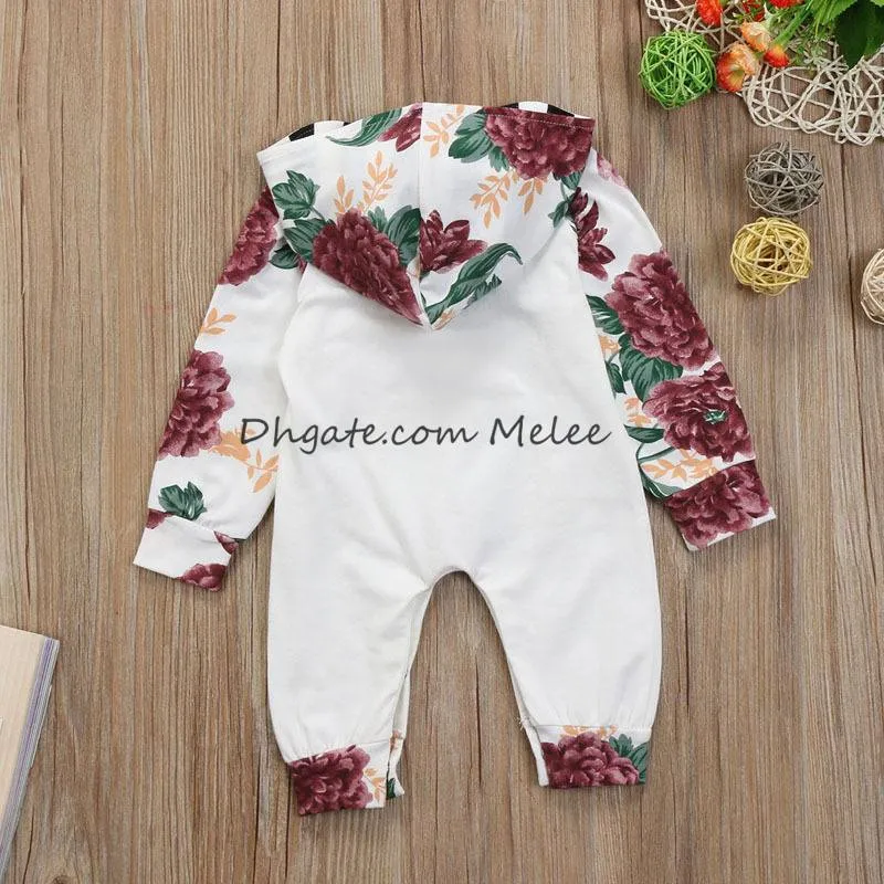 ins printemps enfants floral pleine impression barboteuses à capuchon infantile coton fleur impression Combinaisons nouveau-né bébé barboteuse 0-2ans navire gratuit