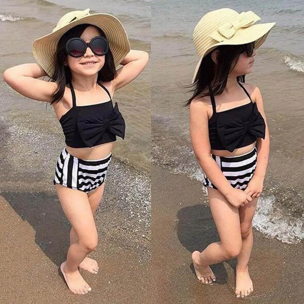 Kids Swimsuit Girls Striped Fission Swimwear Baby Two-piece Tankini Bra Brief Child Summer Halter Bikini Fashion Swim Clothes Beachwear LD20